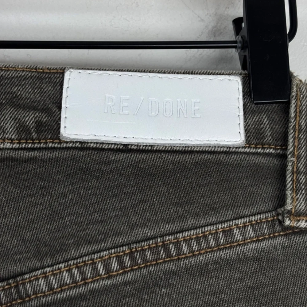 Re/Done 70s Ultra High Rise Stove Pipe Jean 27 Washed Chocolate Brown Raw Hem